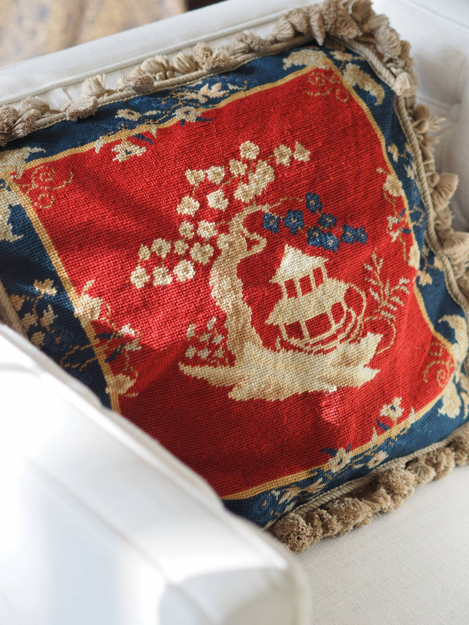 Gold and Red Needlepoint Pillow